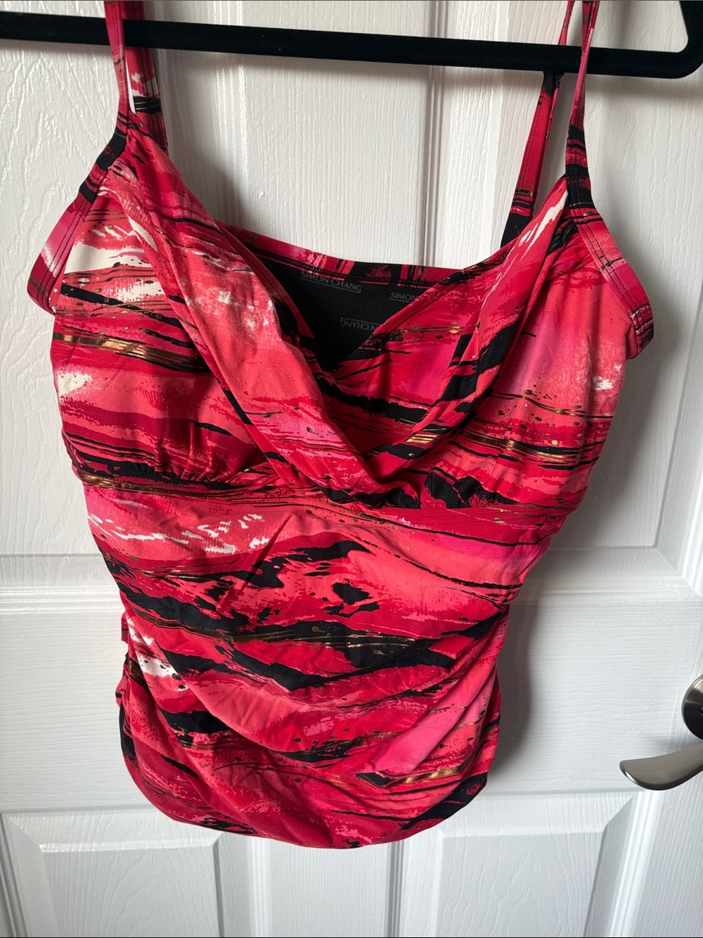 Simone Perele Pink Red Print Cowl Neck Tank Top
